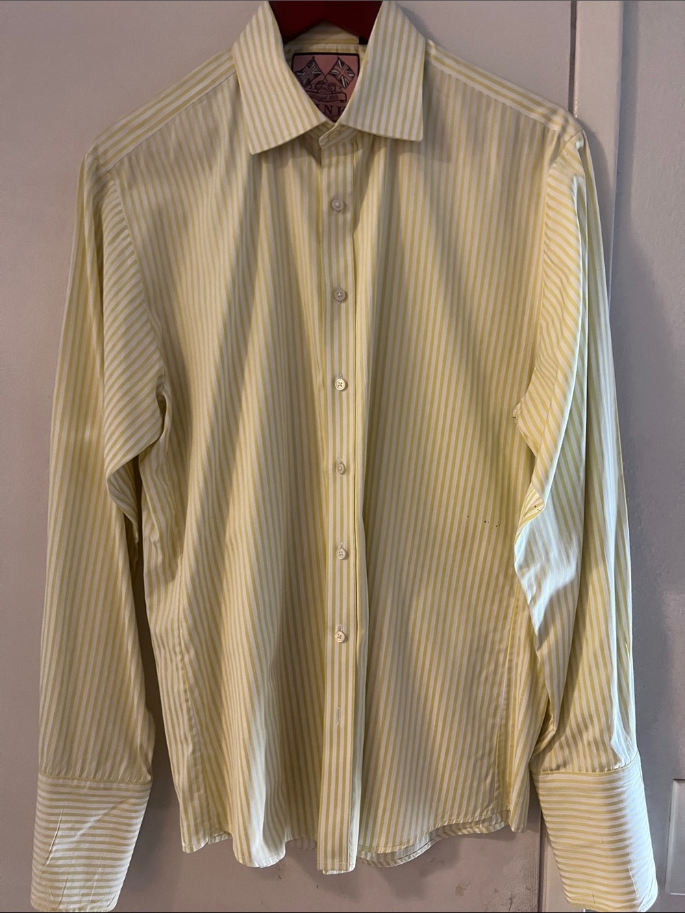 Thomas Pink, medium 16.5 Yellow Striped Men's Dress Shirt